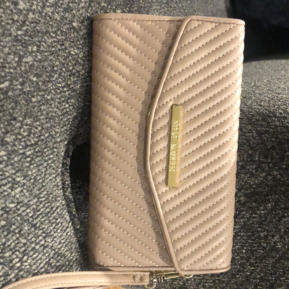 Steve Madden Taupe large quilted wallet.